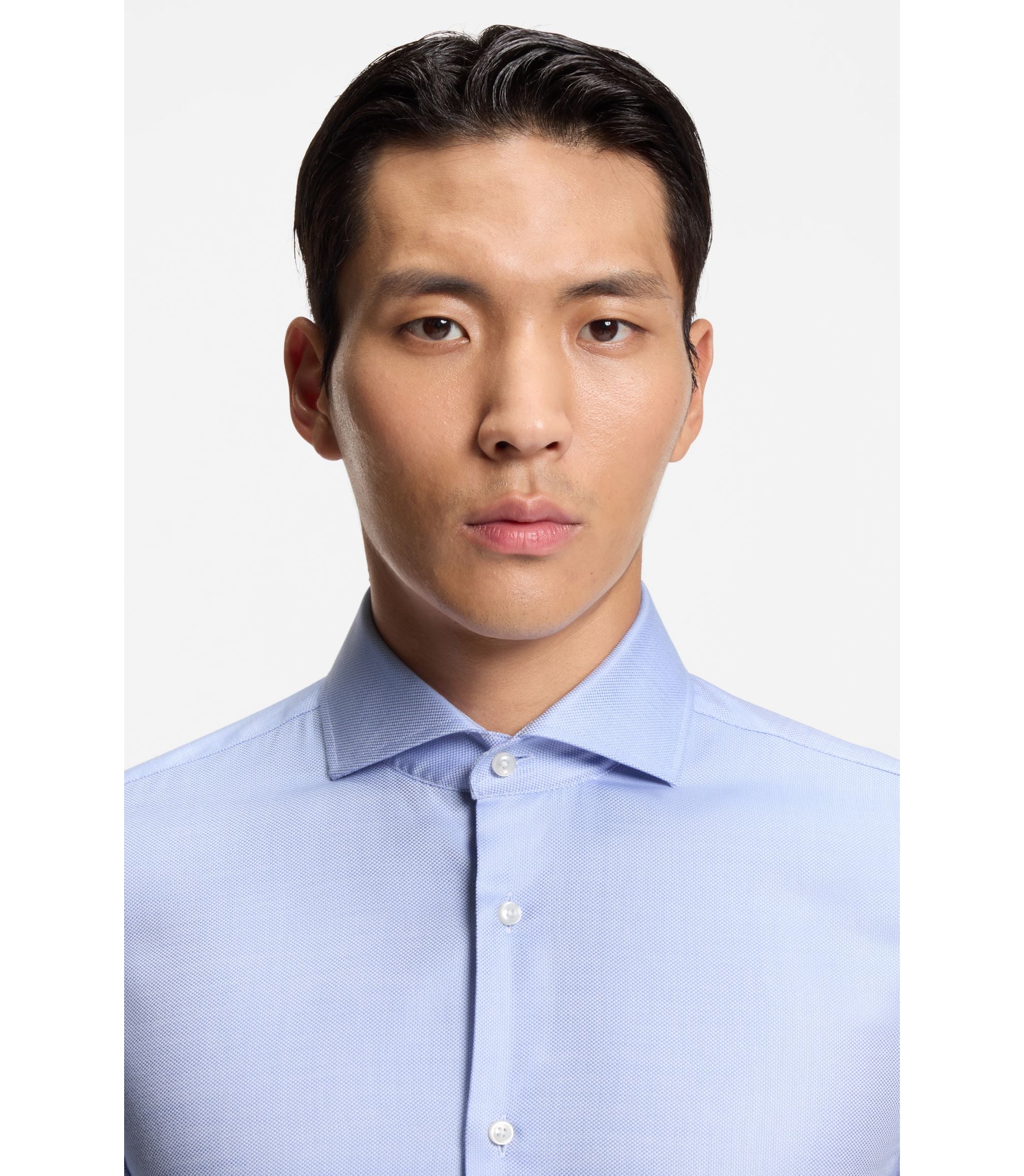 Boss Wrinkle Resistant Slim Fit Shirt In A Cotton Blend Light Blue