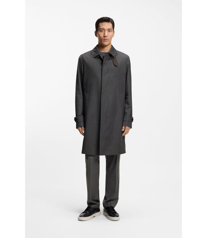 Boss Virgin Wool Coat With Water Repellent Finish Black