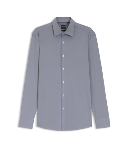 Boss Slim Fit Shirt In Structured Performance Stretch Fabric Dark Blue