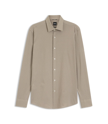Boss Slim Fit Shirt In Italian Made Performance Stretch Fabric Khaki