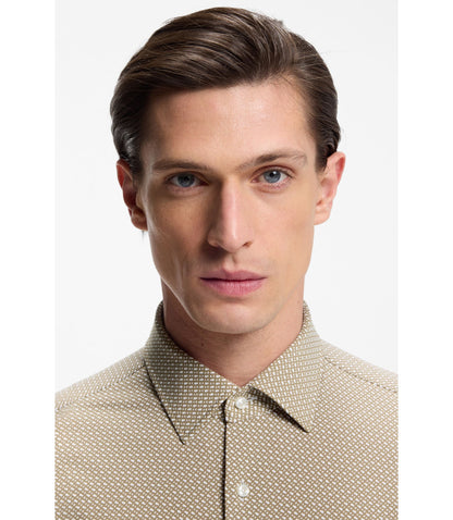 Boss Slim Fit Shirt In Italian Made Performance Stretch Fabric Khaki