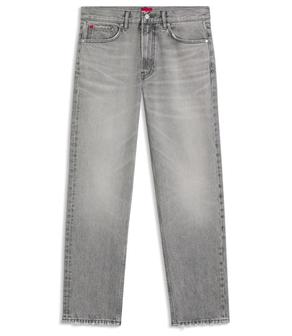 Hugo Grey Regular Fit Jeans In Stonewashed Denim Silver