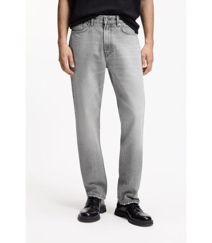 Hugo Grey Regular Fit Jeans In Stonewashed Denim Silver
