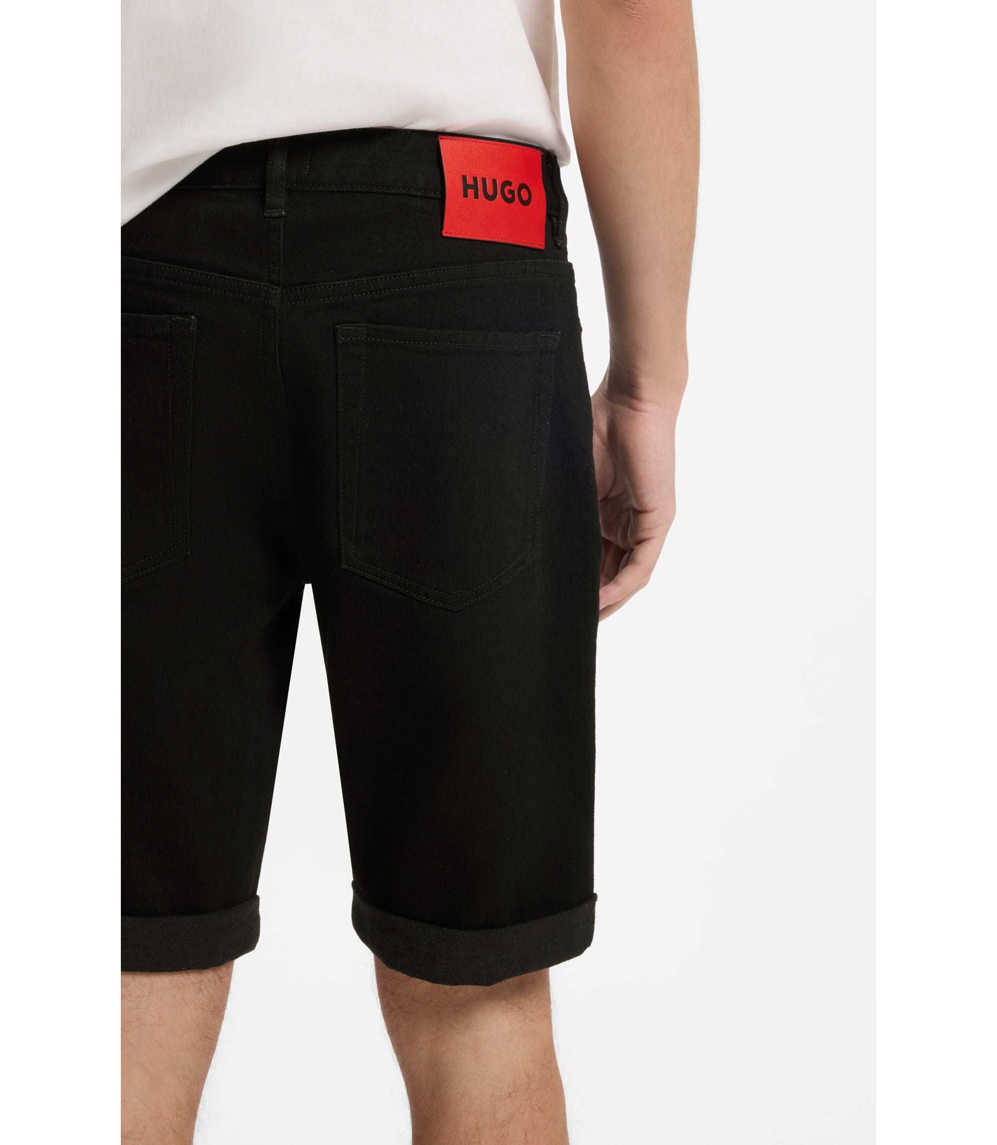 Hugo Tapered Fit Shorts In Black Stretch Denim Black