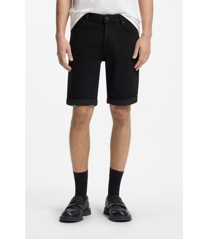 Hugo Tapered Fit Shorts In Black Stretch Denim Black