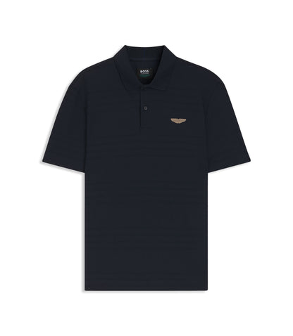 Boss X Aston Martin Polo Shirt In Cotton Jacquard Dark Blue
