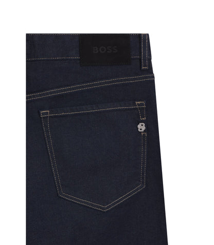 Boss Indigo Straight Fit Jeans In Stretch Denim Dark Blue