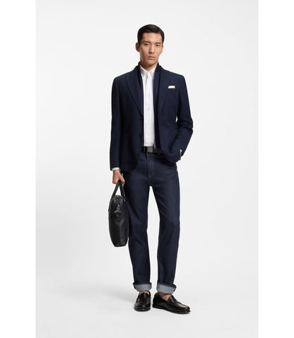 Boss Indigo Straight Fit Jeans In Stretch Denim Dark Blue