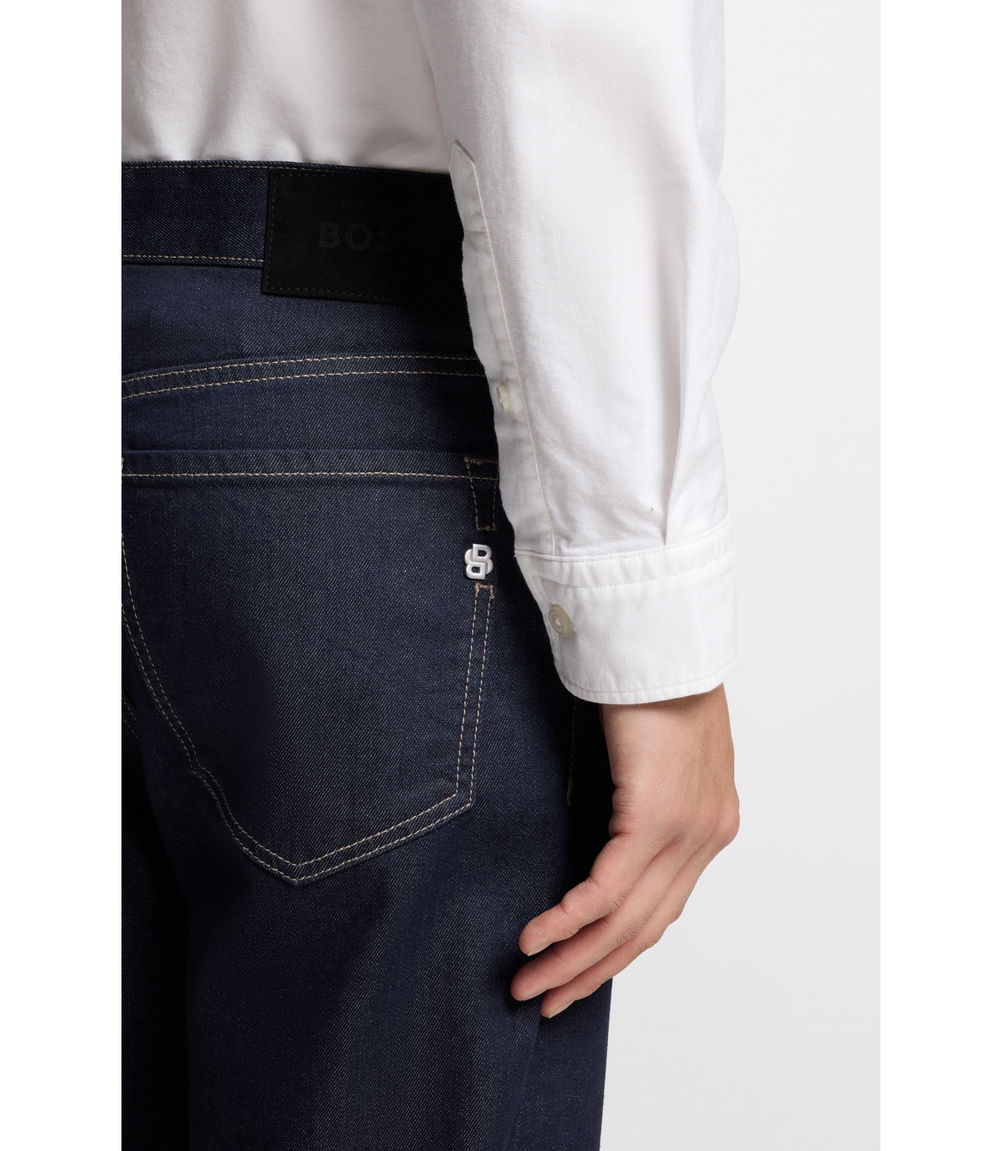 Boss Indigo Straight Fit Jeans In Stretch Denim Dark Blue