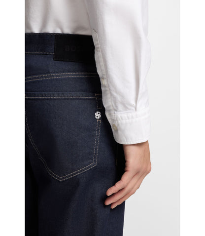 Boss Indigo Straight Fit Jeans In Stretch Denim Dark Blue