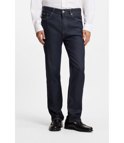 Boss Indigo Straight Fit Jeans In Stretch Denim Dark Blue