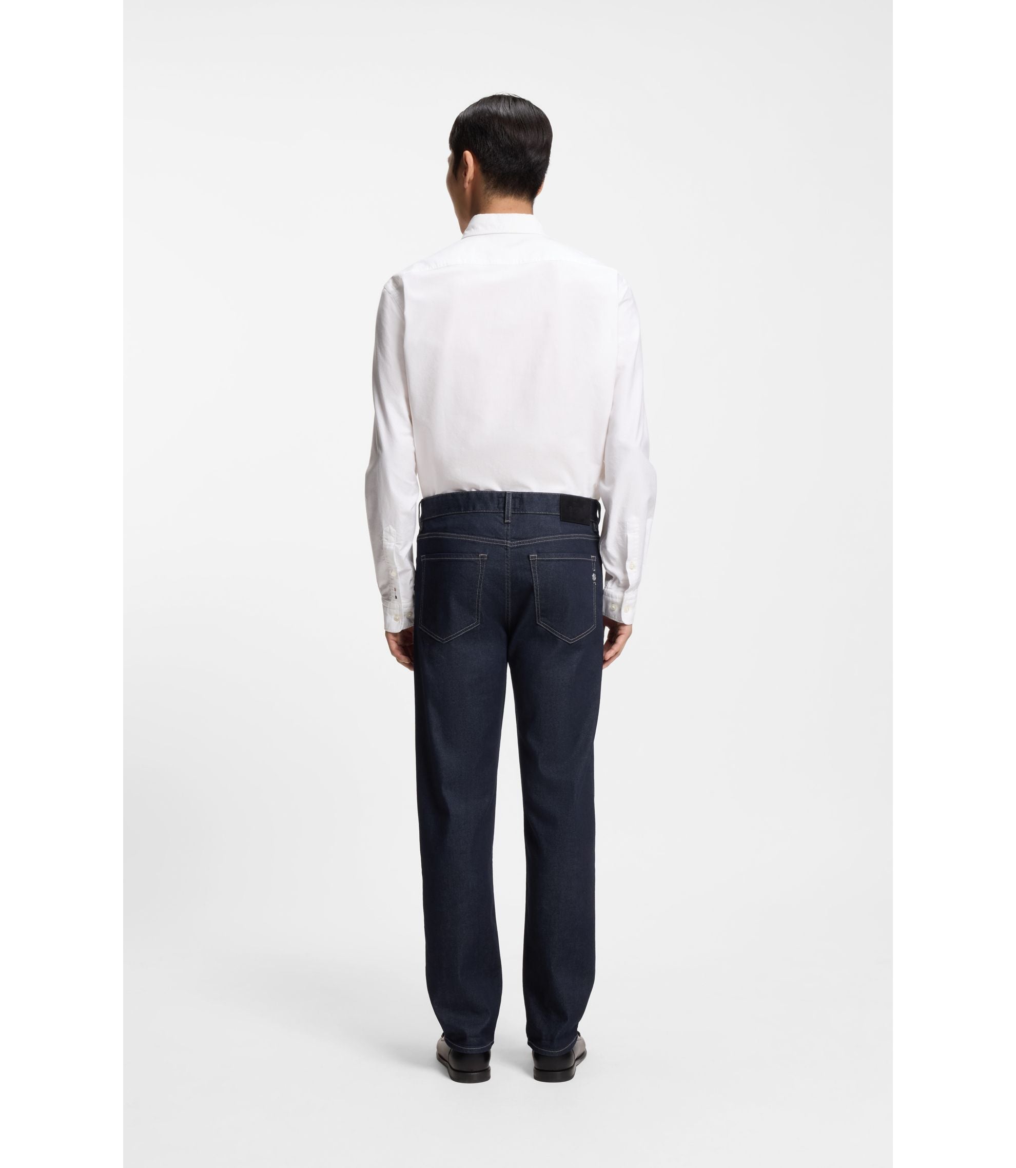 Boss Indigo Straight Fit Jeans In Stretch Denim Dark Blue