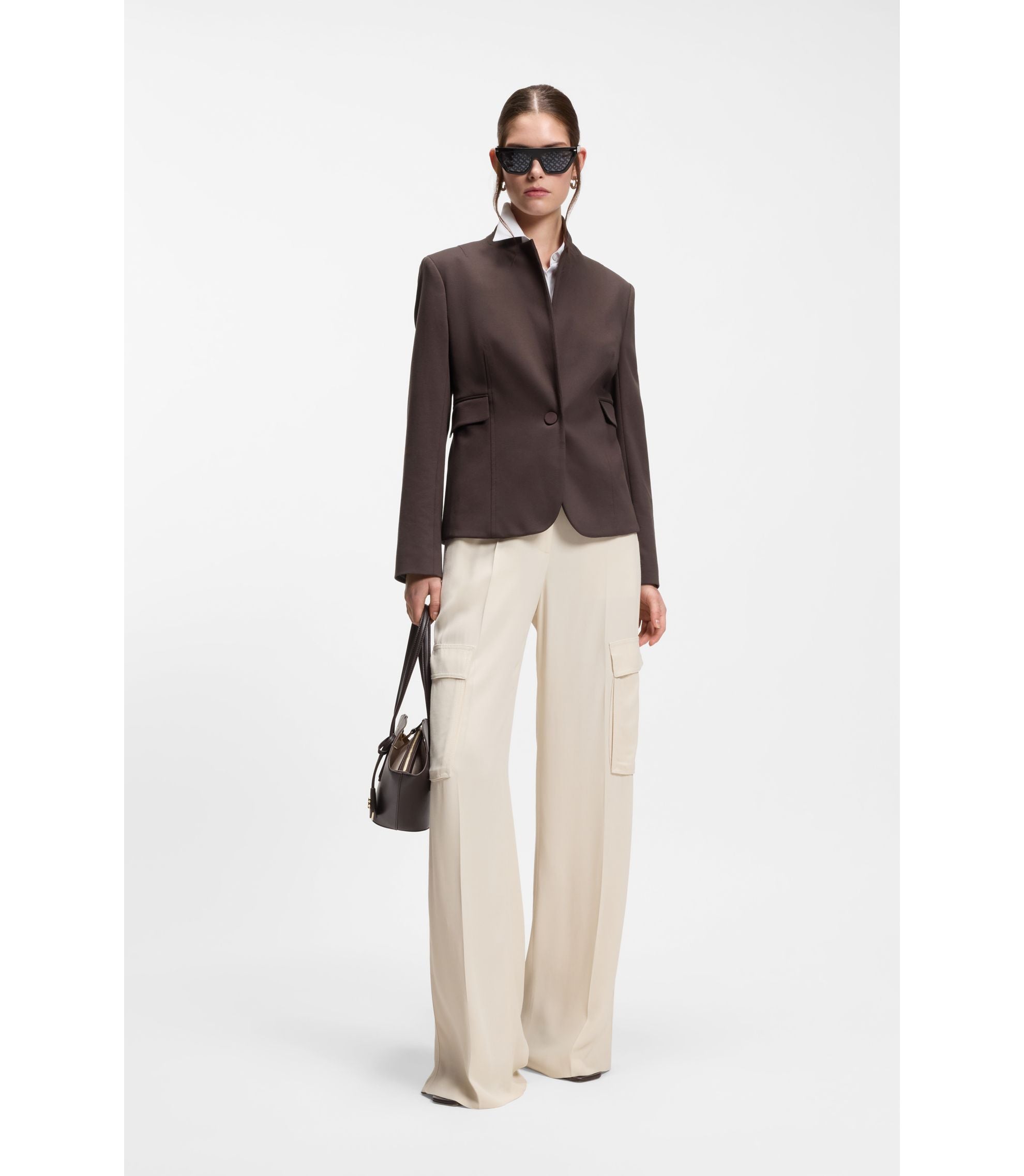 Boss Slim Fit Blazer With Angled Darts Dark Brown Women's