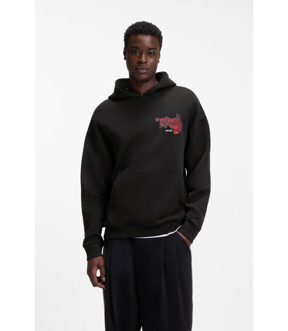 Hugo Rose Artwork Hoodie In Cotton Terry Black