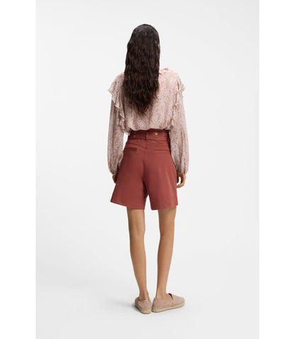 Boss Eyelet Belt Shorts In Stretch Cotton Dark Red Women's