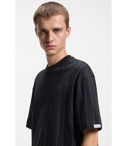 Hugo Cotton Jersey T Shirt With Happy Hugos And Stripe Black