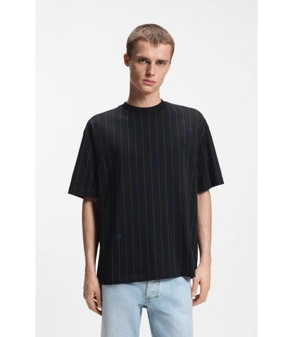 Hugo Cotton Jersey T Shirt With Happy Hugos And Stripe Black