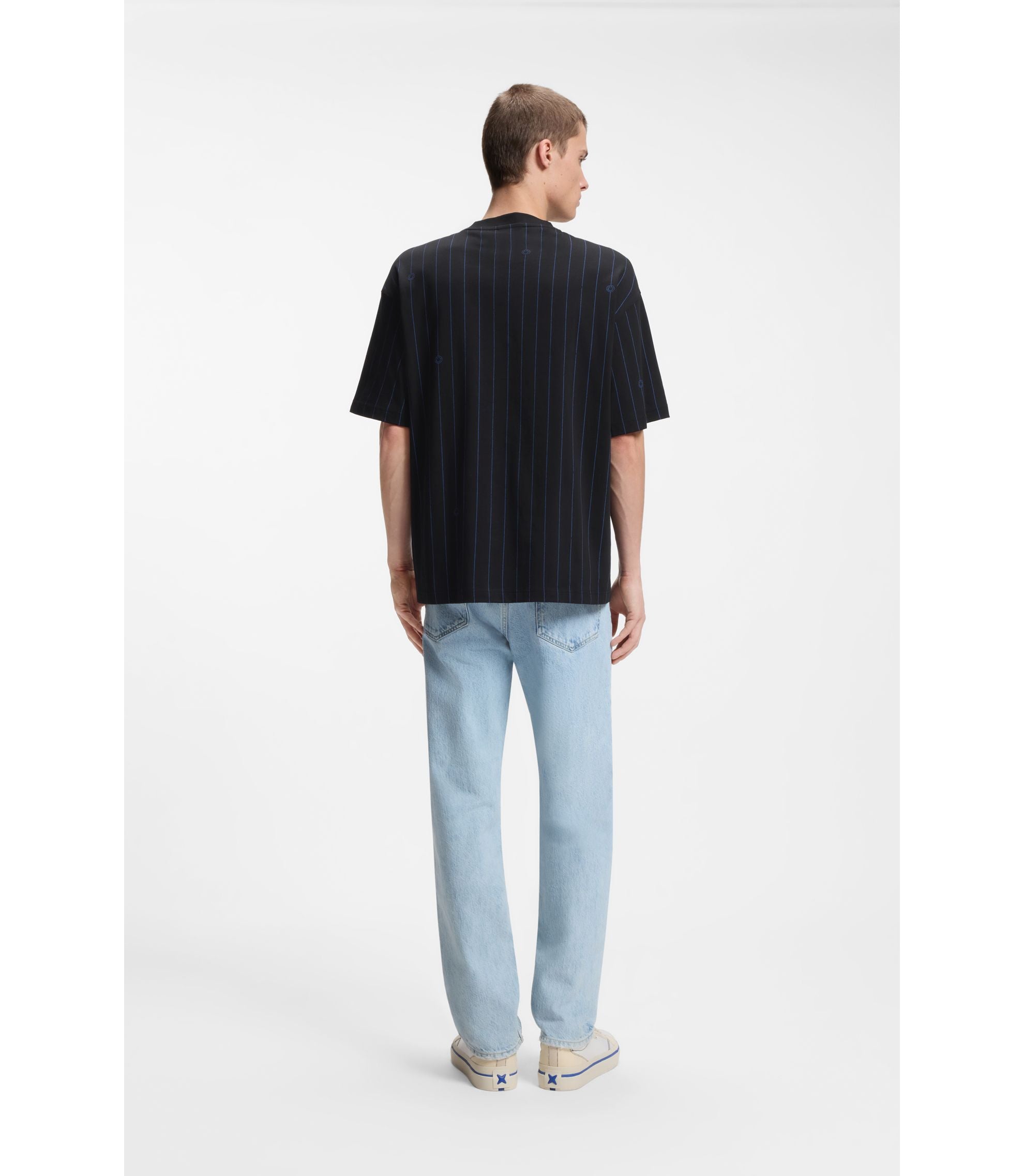 Hugo Cotton Jersey T Shirt With Happy Hugos And Stripe Black