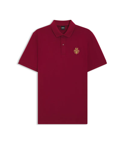 Boss Year Of The Horse Logo Artwork Polo Shirt In Cotton Piqu Red