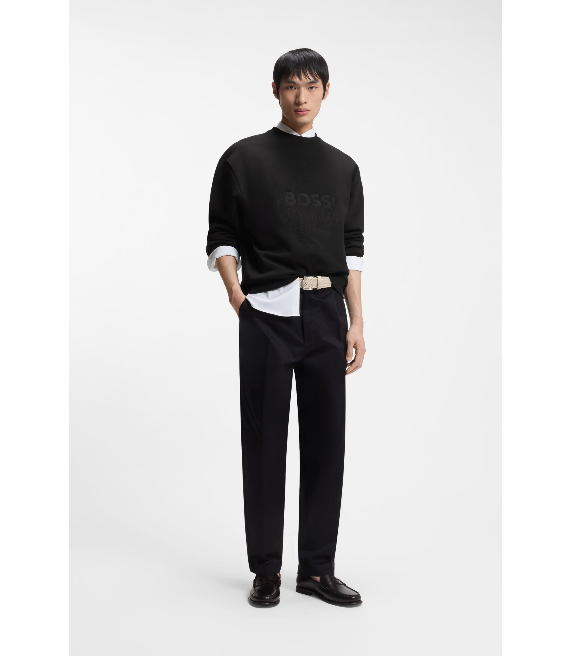 Boss Logo Artwork T Shirt In Cotton Terry Black