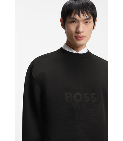 Boss Logo Artwork T Shirt In Cotton Terry Black