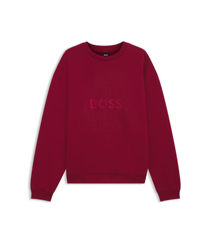 Boss Logo Artwork T Shirt In Cotton Terry Red