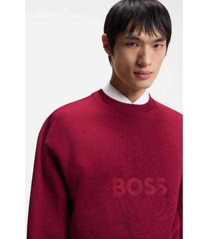 Boss Logo Artwork T Shirt In Cotton Terry Red