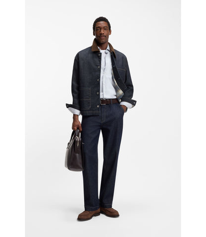 Boss Indigo Denim Jacket With Contrast Collar Dark Blue