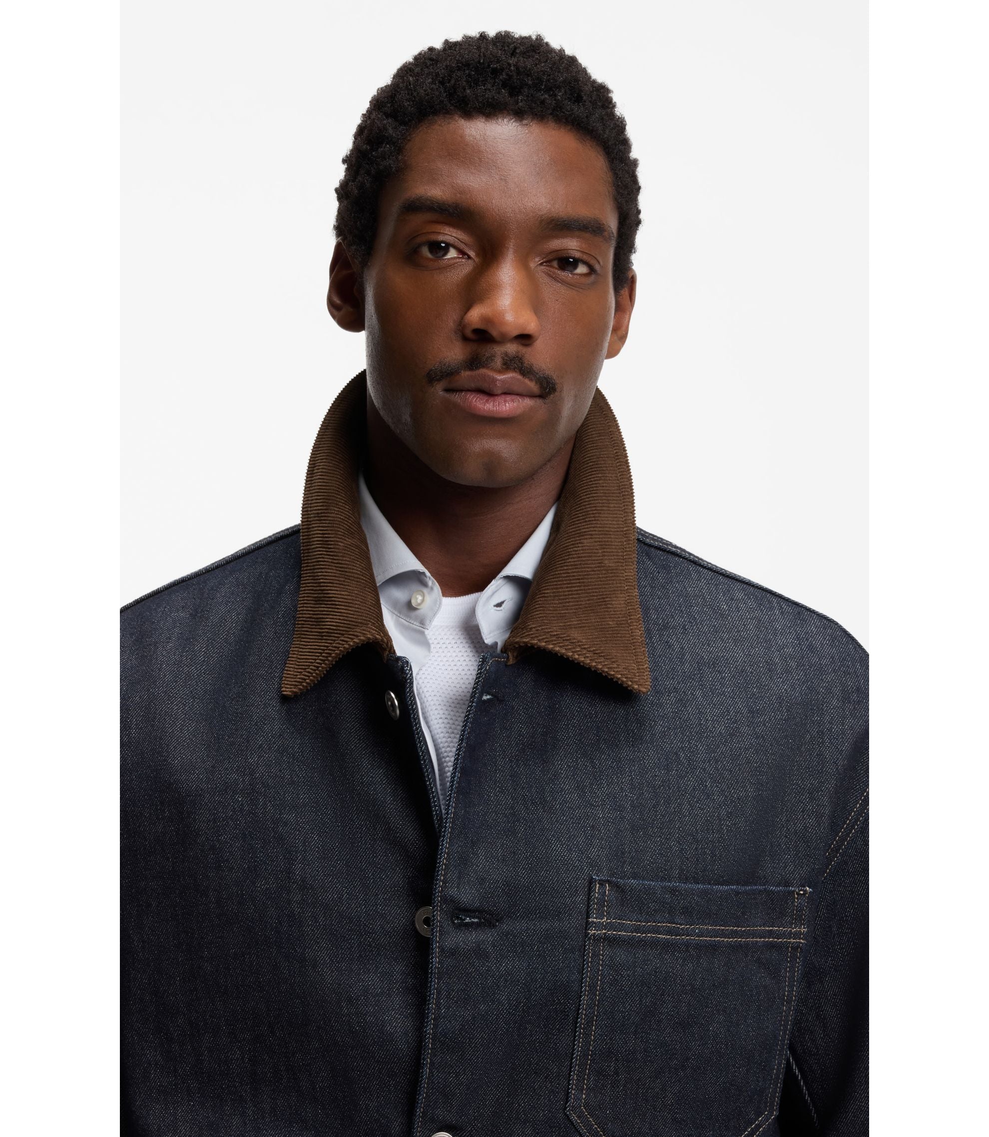Boss Indigo Denim Jacket With Contrast Collar Dark Blue