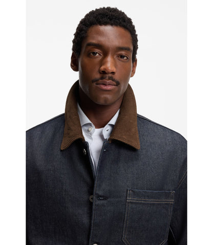 Boss Indigo Denim Jacket With Contrast Collar Dark Blue