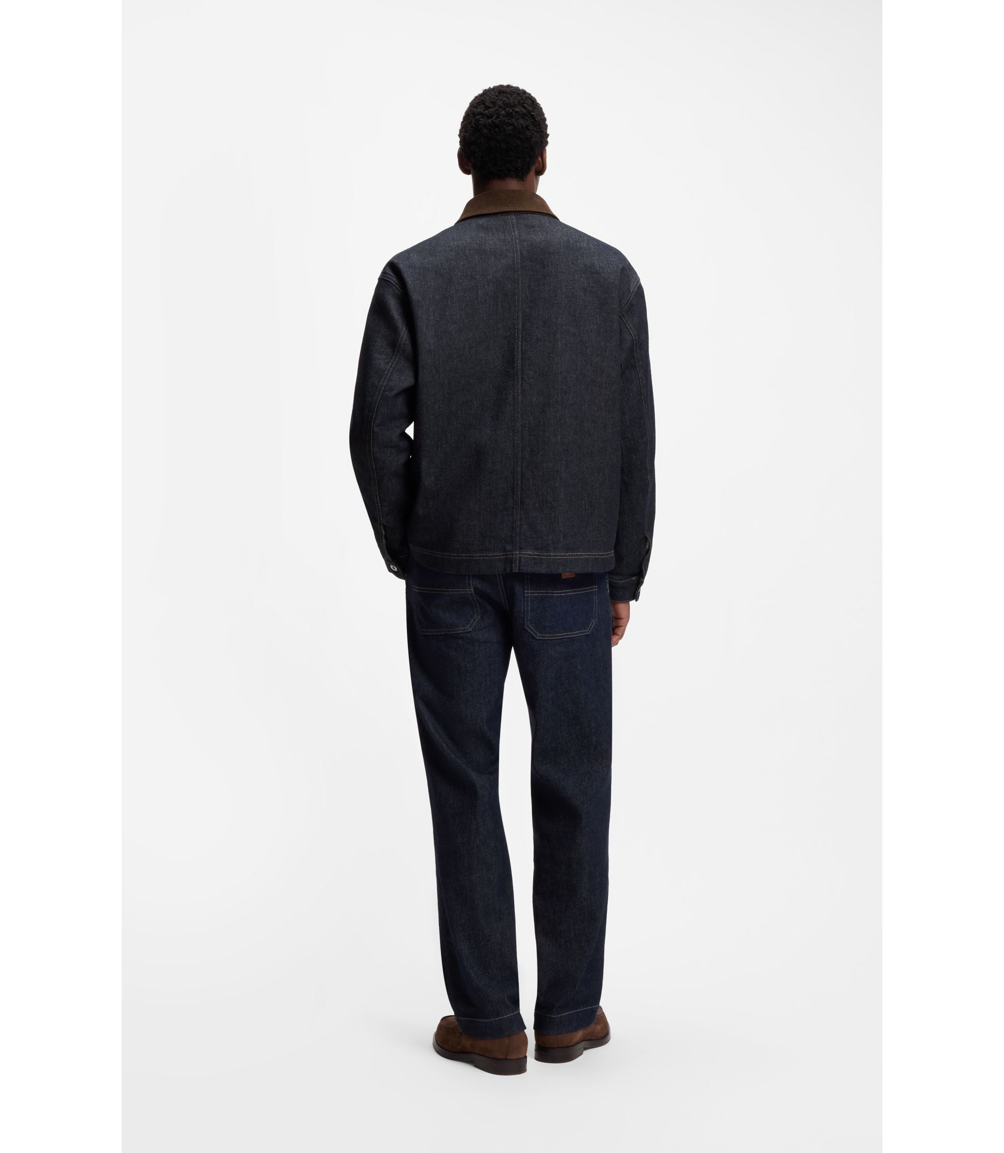Boss Indigo Denim Jacket With Contrast Collar Dark Blue
