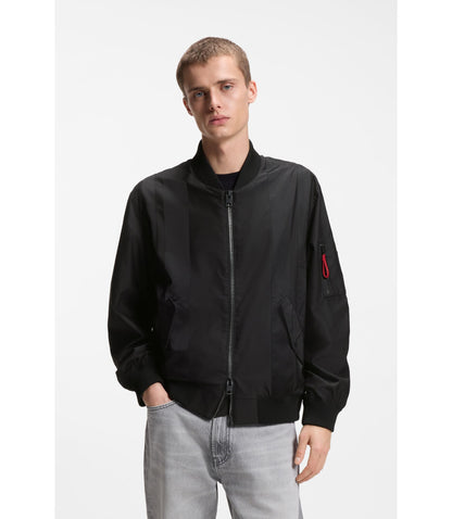 Hugo Water Repellent Bomber Jacket In Coated Satin Black
