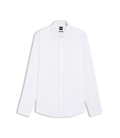 Boss Regular Fit Shirt In Italian Monogrammed Cotton White