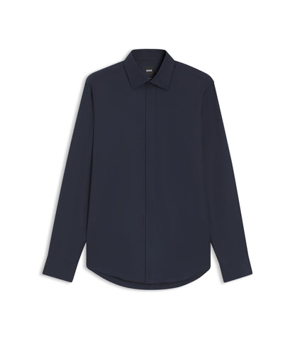 Boss Regular Fit Shirt In Italian Monogrammed Cotton Dark Blue
