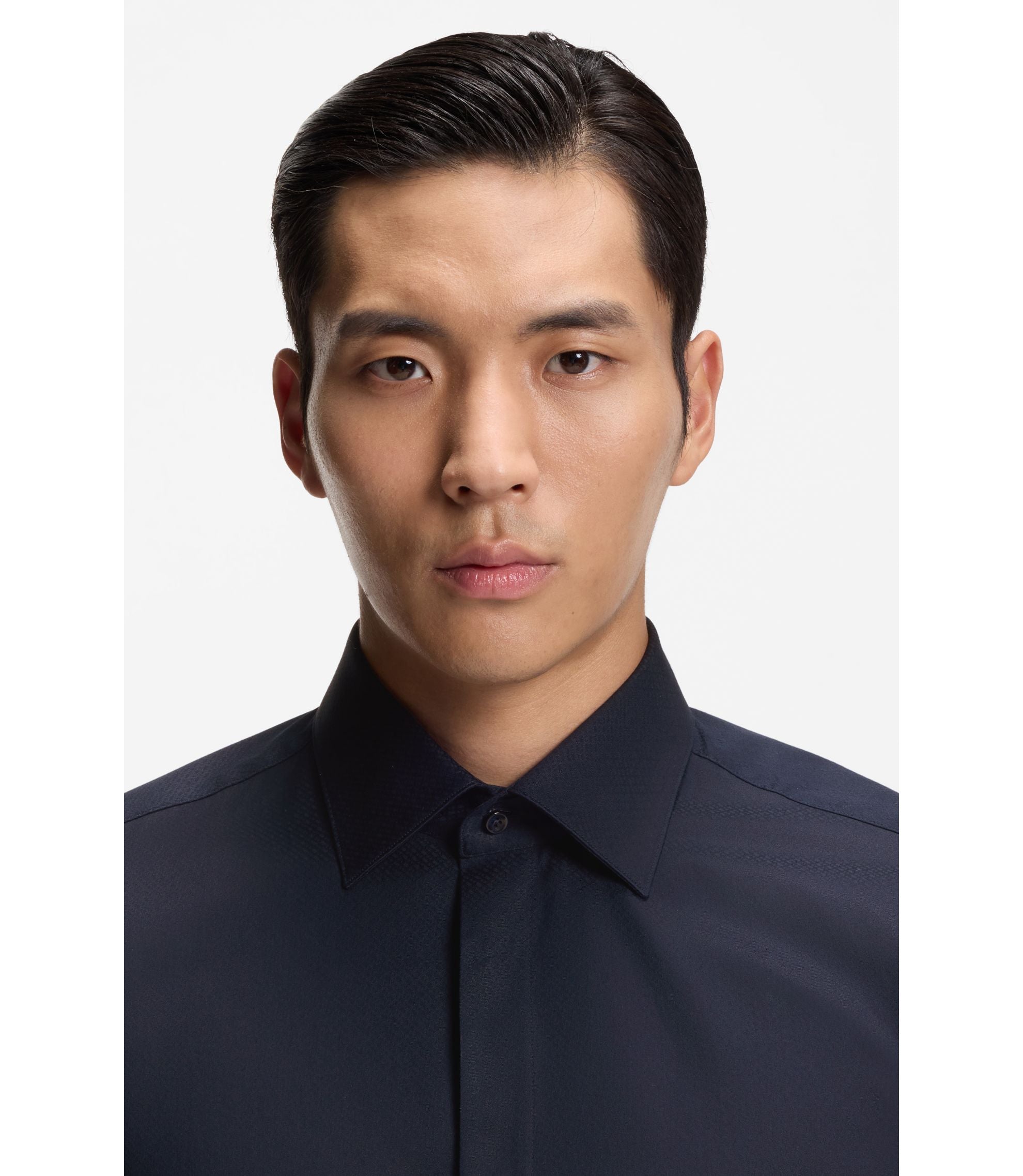 Boss Regular Fit Shirt In Italian Monogrammed Cotton Dark Blue