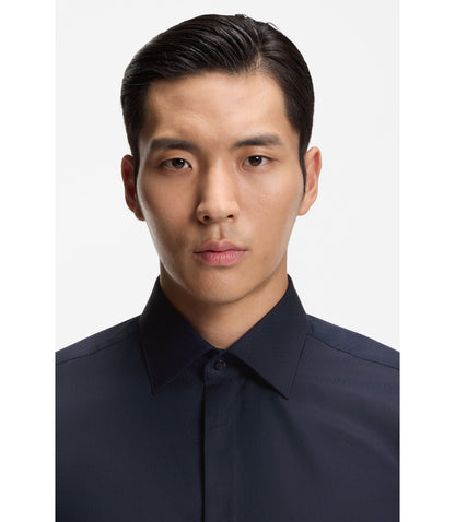 Boss Regular Fit Shirt In Italian Monogrammed Cotton Dark Blue