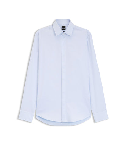 Boss Regular Fit Shirt In Italian Monogrammed Cotton Light Blue