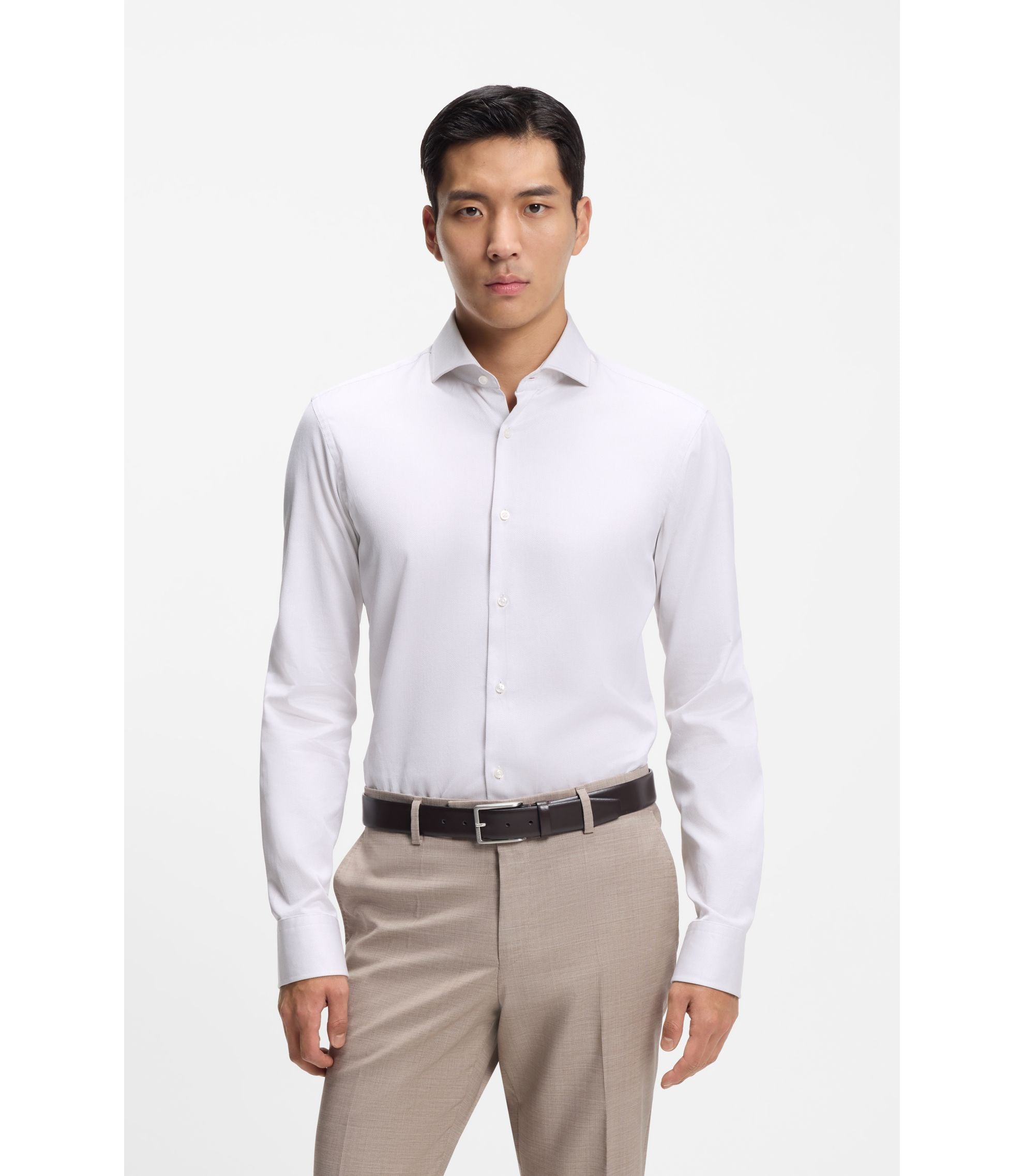 Boss Regular Fit Shirt In Structured Italian Made Cotton Khaki