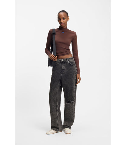 Hugo Black Relaxed Fit Jeans In Rigid Denim Black Women's