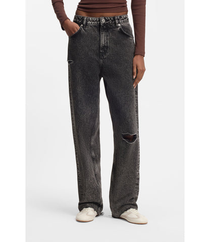Hugo Black Relaxed Fit Jeans In Rigid Denim Black Women's