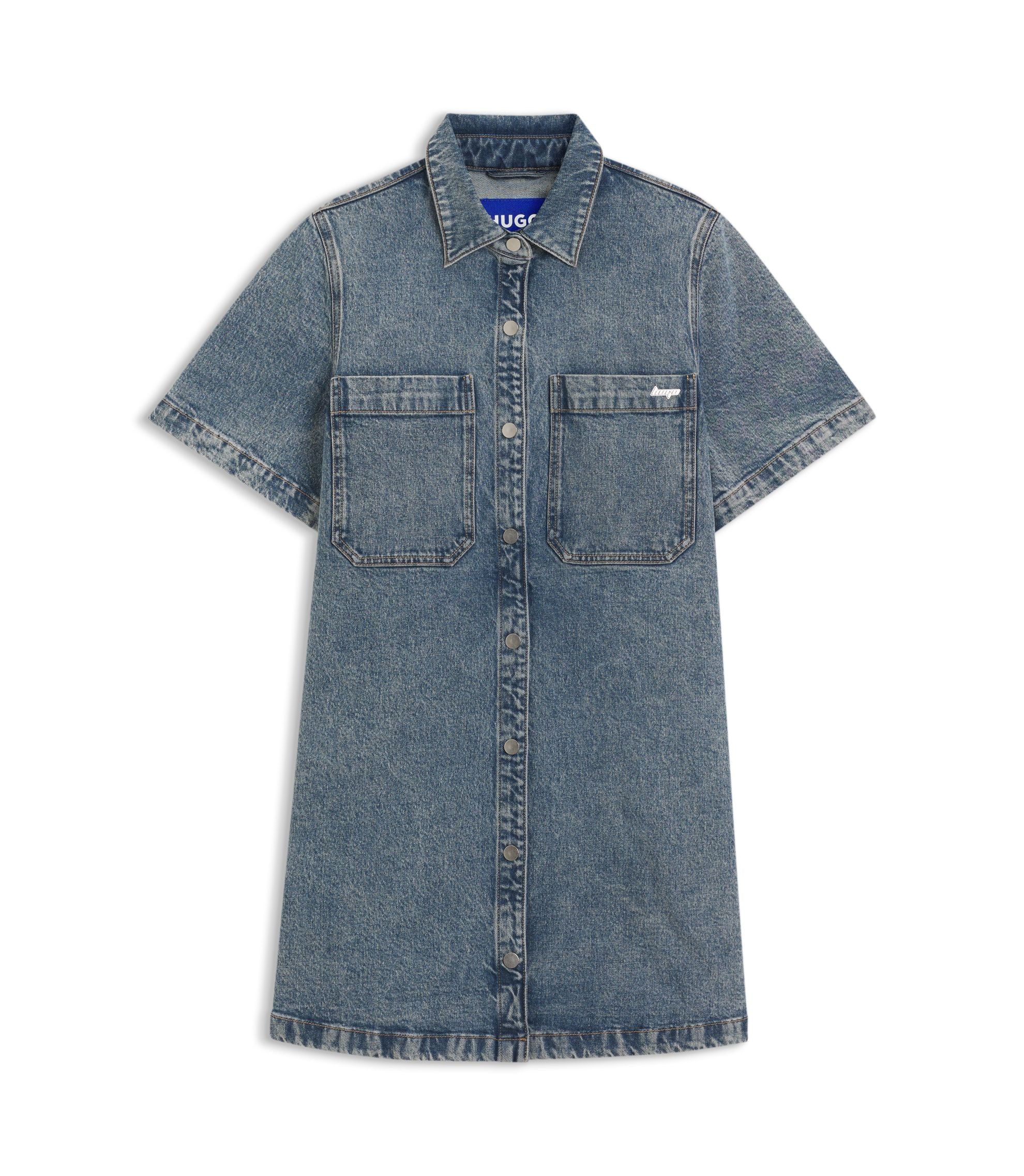 Hugo A Line Dress In Comfort Stretch Denim Blue Women's