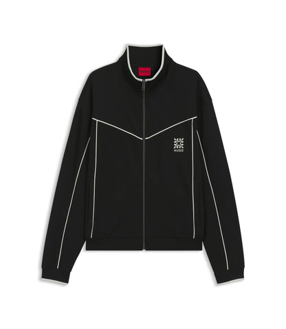 Hugo Cotton Blend Jacket With Embroidered Logo Artwork Black