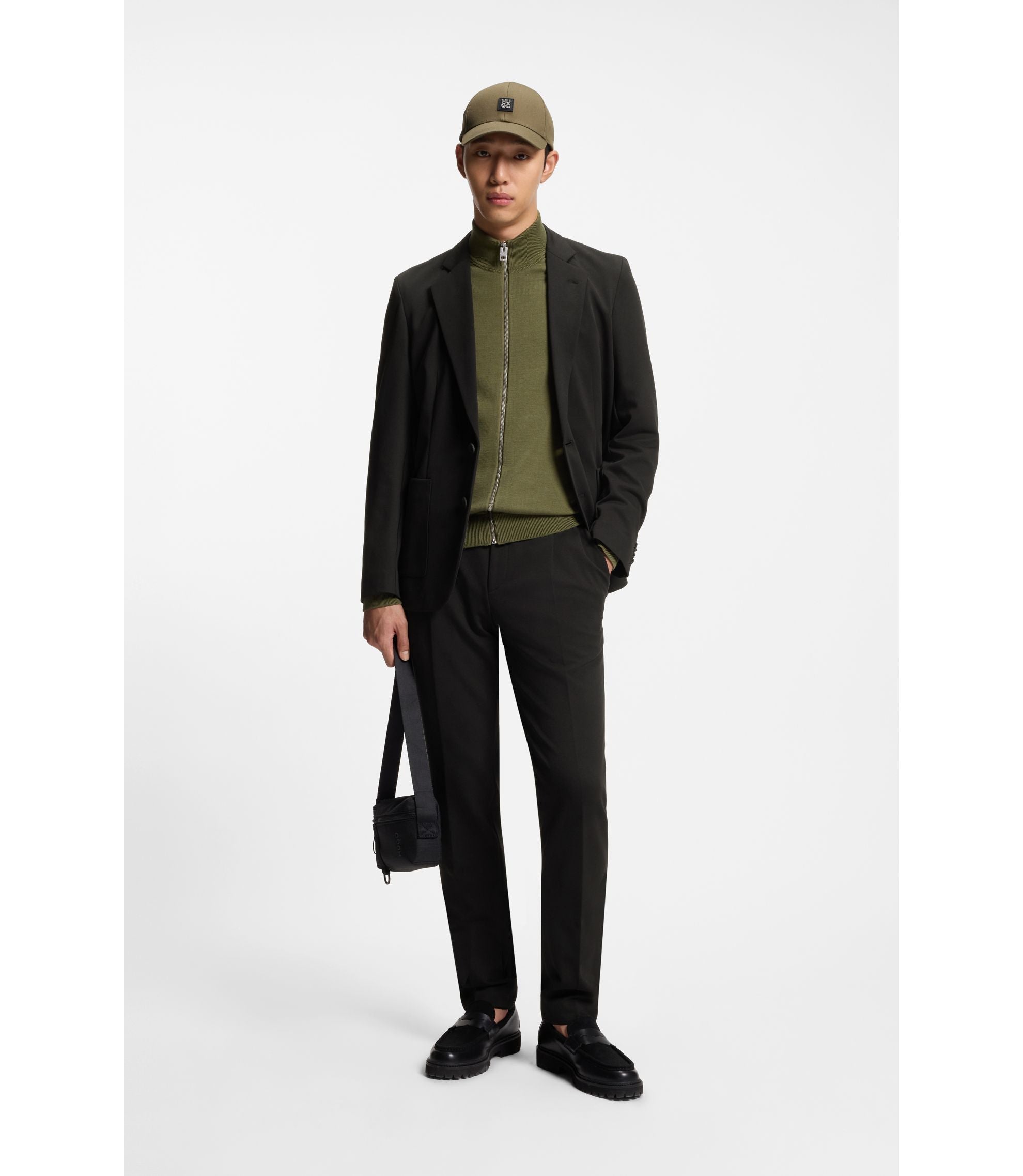 Hugo Melange Modern Fit Trousers In A Cotton Blend Black