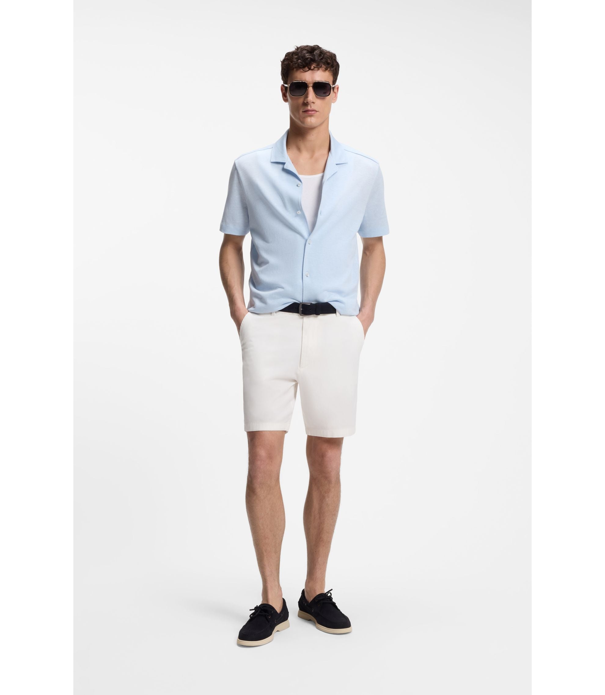Boss Modern Fit Shorts In Stretch Cotton Twill White