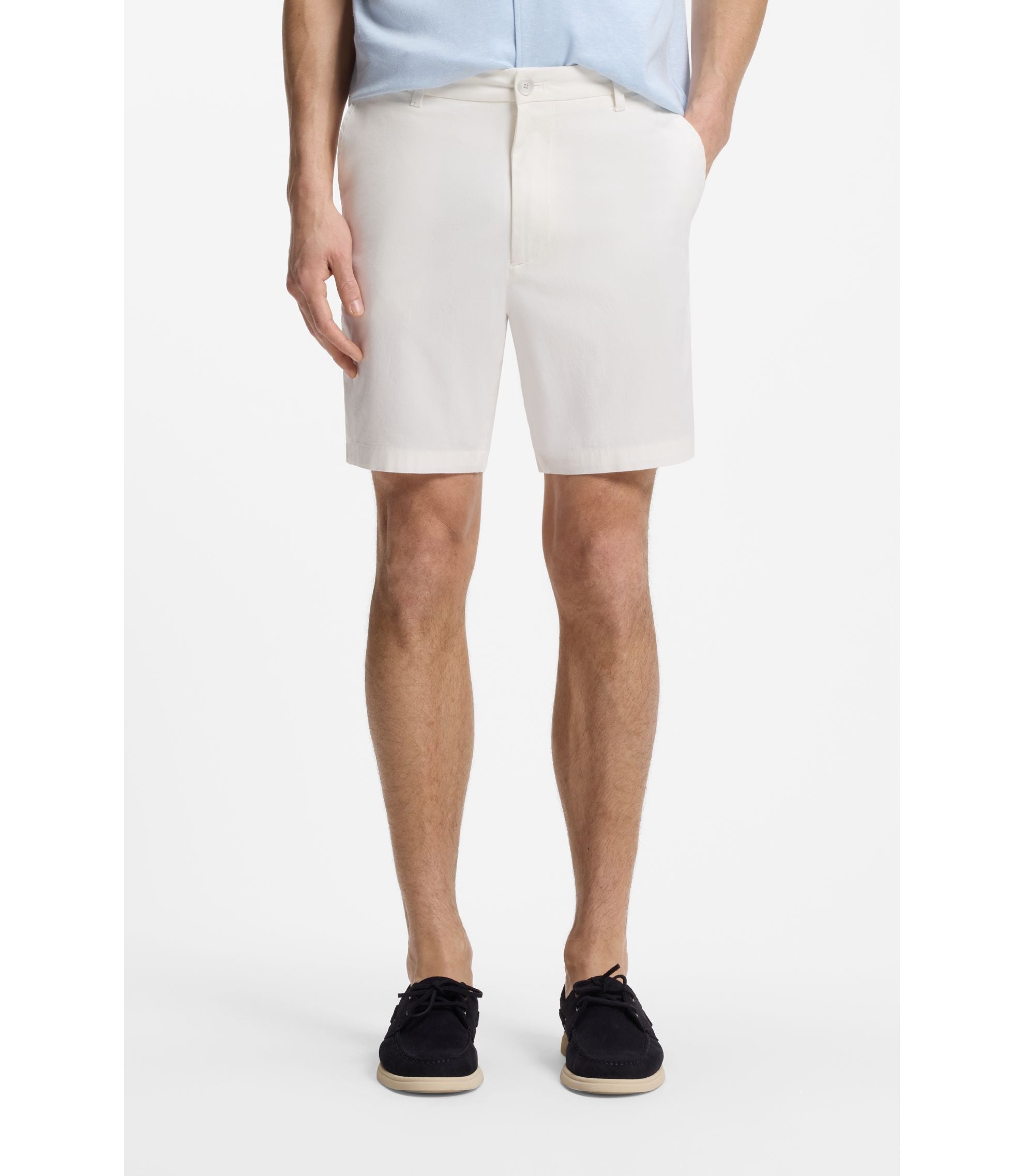 Boss Modern Fit Shorts In Stretch Cotton Twill White