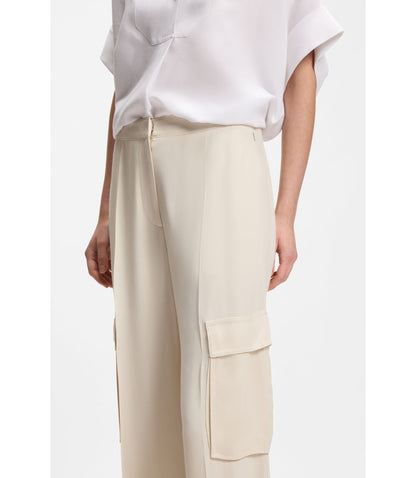 Boss Regular Fit Trousers With Cargo Pockets White Women's