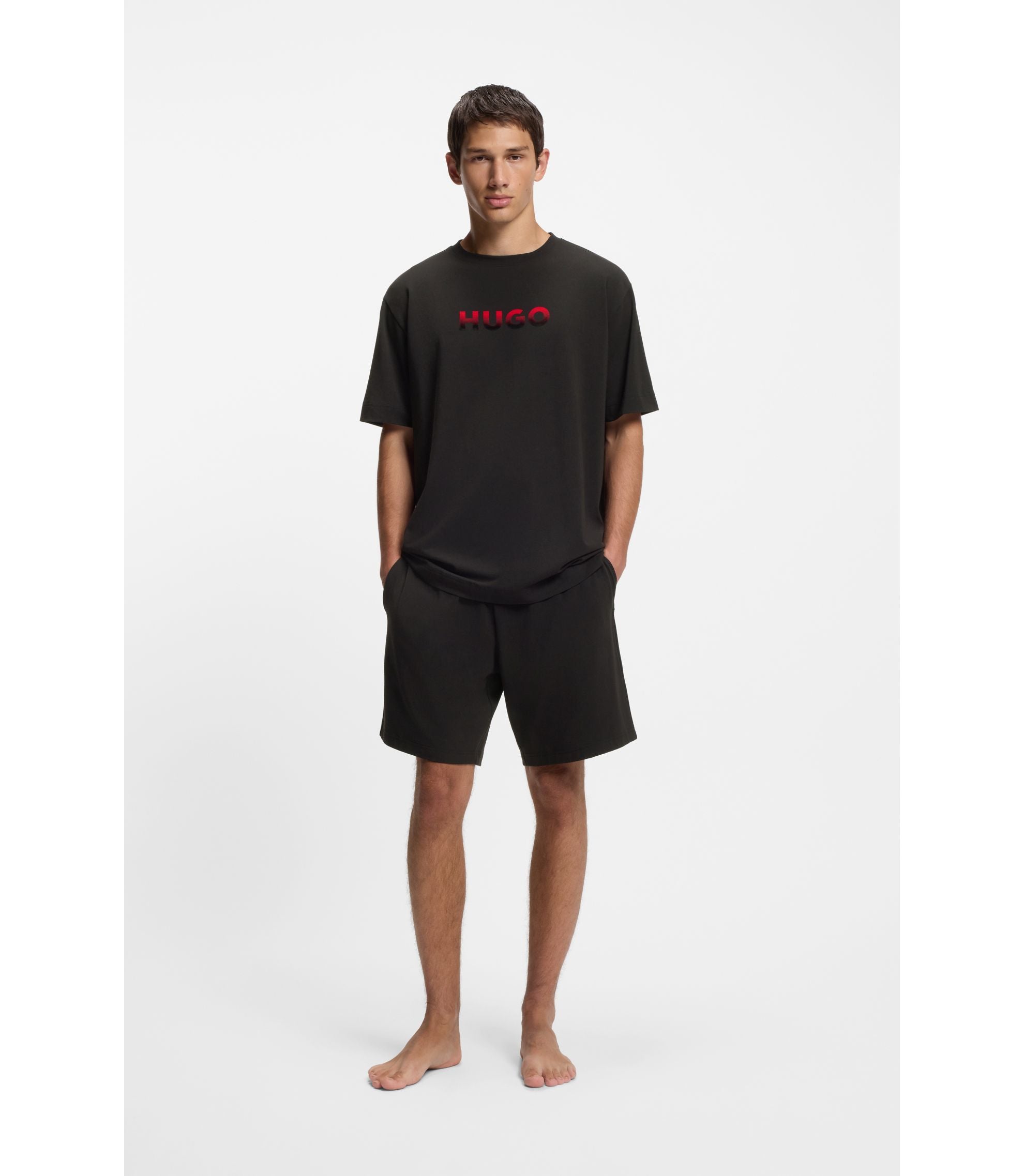 Hugo Gradient Logo Pyjama T Shirt In A Cotton Blend Black