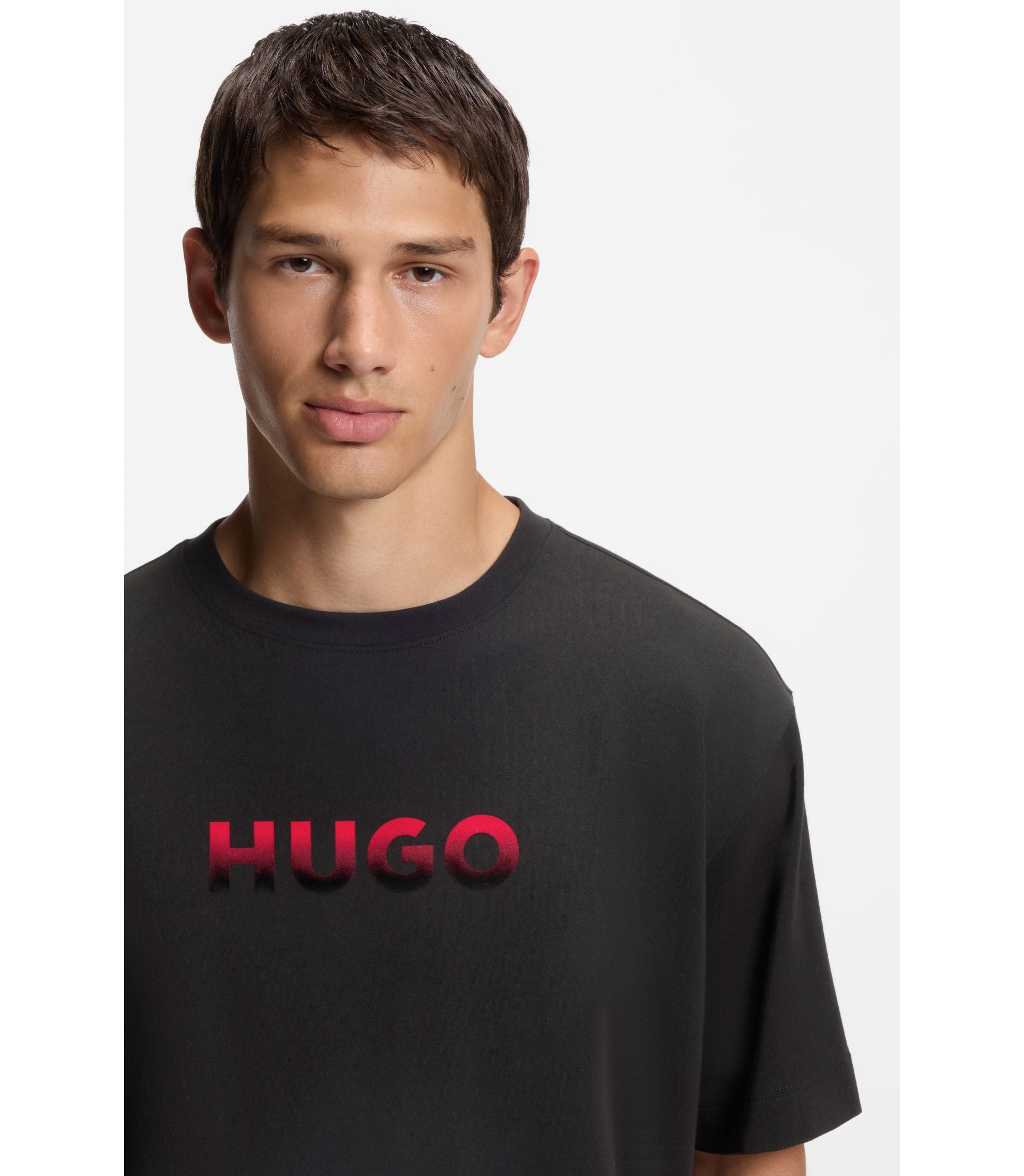 Hugo Gradient Logo Pyjama T Shirt In A Cotton Blend Black