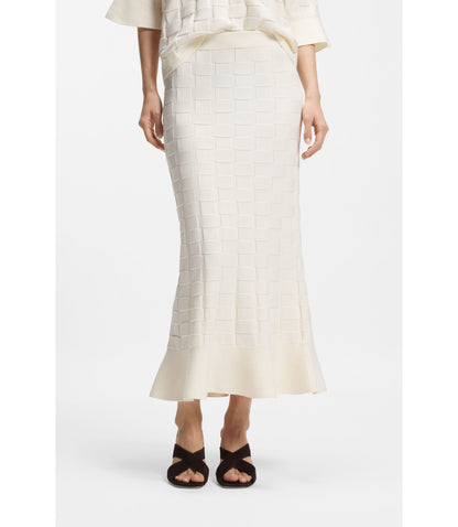 Boss Knitted Skirt With Check Texture White Women's