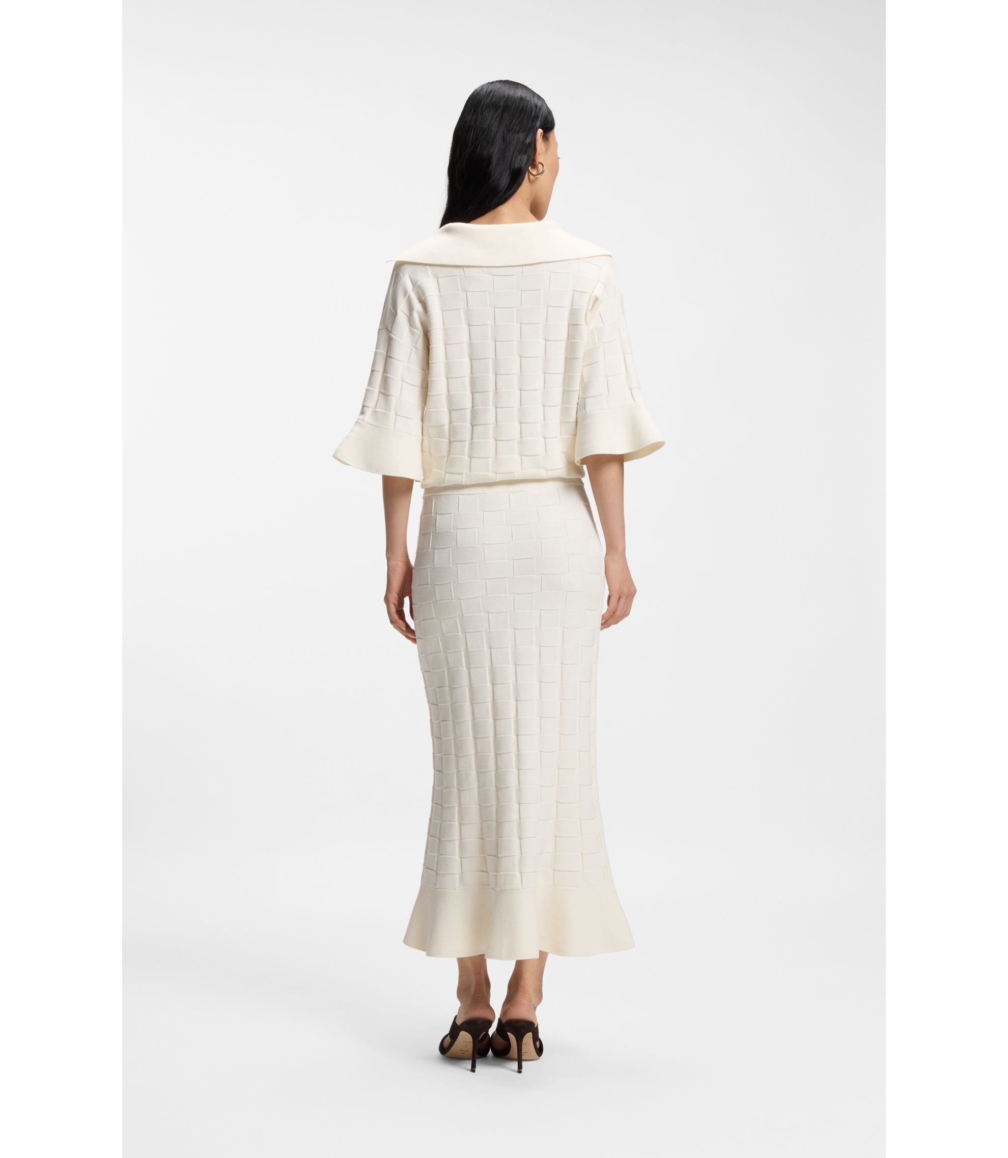 Boss Knitted Skirt With Check Texture White Women's